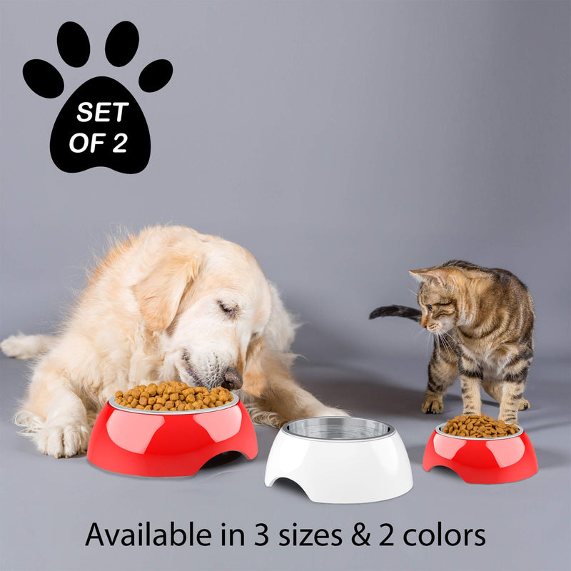 [Australia] - PETMAKER Pet Bowls – Raised Stainless Steel & Plastic Nonslip Rubber Bottom Food & Water Station for Pets White 12 oz 