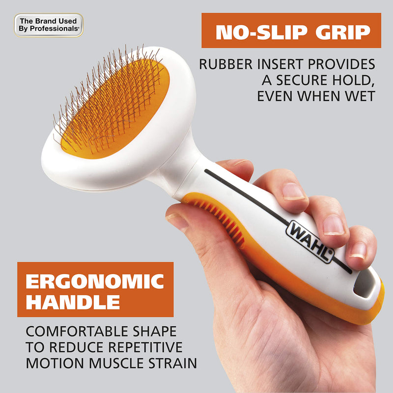 [Australia] - Wahl Premium Small Slicker Brush with Ergonomic Rubber Grips for Comfortable Brushing of Small Dogs & Cats - Model 858406 