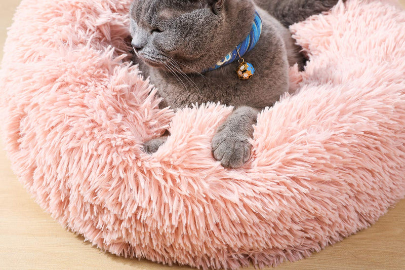 [Australia] - CHARLES RICHARDS Pet Bed for Dogs and Cats Cushion Bed Faux Fur Donut Shape Warm Non-Slip Bottom L(28’’ x 28’’) Pink 