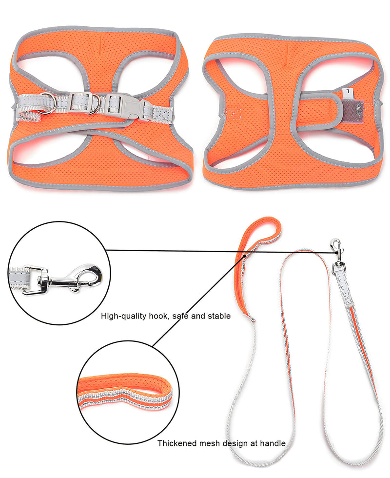 risdoada Air Mesh Adjustable Pet Harness with Leash, Reflective Puppy Vest, Soft Dog Chest Strap for Small Medium Large Dogs and Cats, Orange M M Chest 17.7-19.7 inches - PawsPlanet Australia