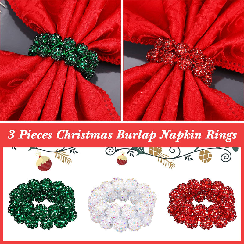 6 Pieces Christmas Handmade Beaded Napkin Rings Crystal Rhinestone Ring Napkin Holders Exquisite Alloy Table Decoration Napkin Rings for Wedding Party Dinner Table Settings, White, Green, Red - PawsPlanet Australia