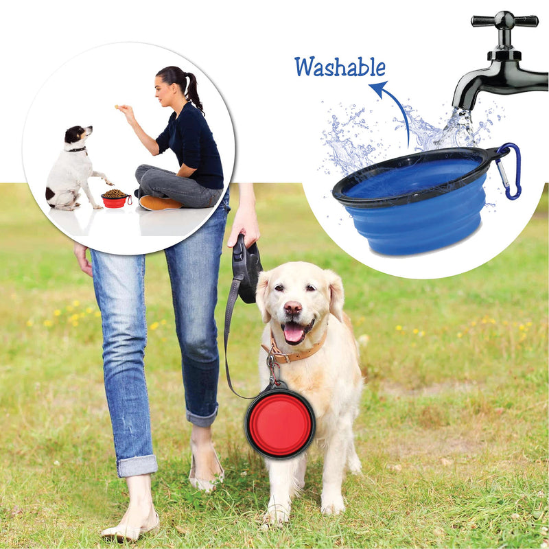 ARTISTRY® 2 Pack Collapsible Dog Bowl |Portable Travel Dog Bowl for Small Pet Dog Cat |Silicone Collapsable Dogs Drinking Bowl for Food Water Feeding with Metal Hook |Foldable Dog Bowl(Blue & Green) Blue & Green - PawsPlanet Australia