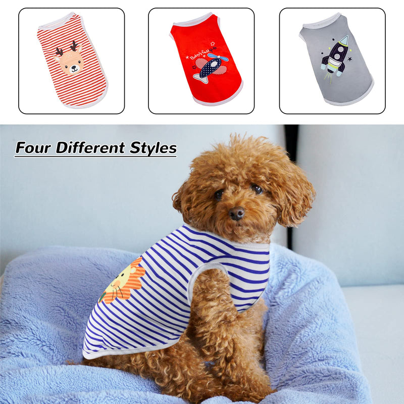 ShuRung 4 Pack Dog Shirts Dog Tank Tops Cute Pattern Cat Dog Summer Vest Shirt Dog Stripe Sleeveless T-Shirt Pet Soft Breathable Clothes for Cats Small Medium Dogs S - PawsPlanet Australia