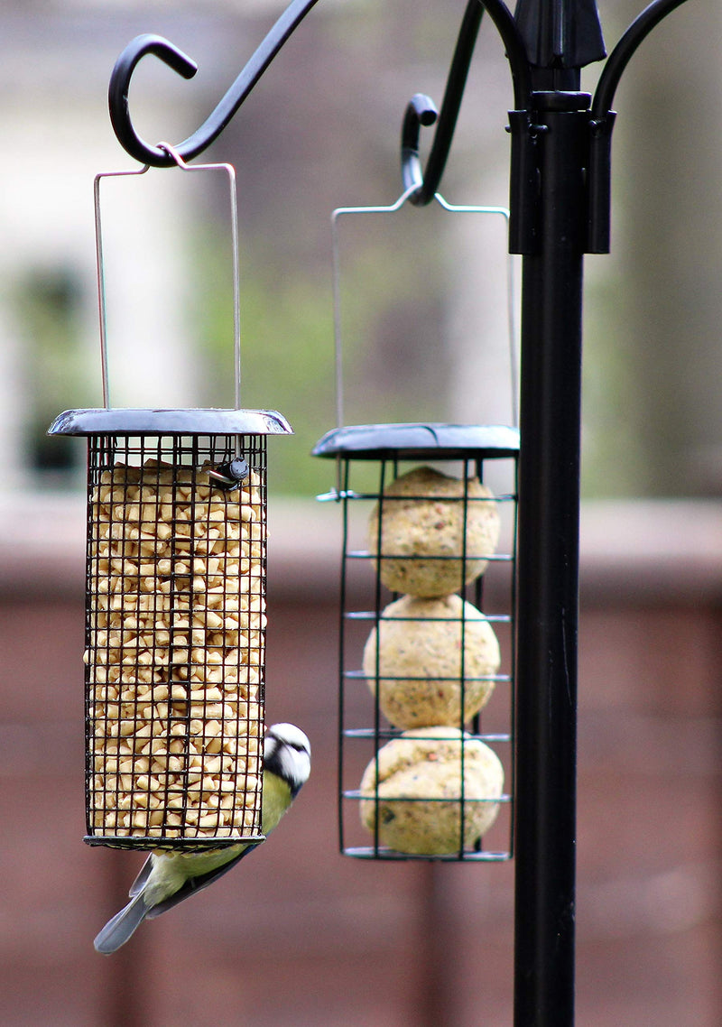 Honeyfields 78486097 Large Wild Bird Feeder Pole Station with triple hooks & INCLUDES 3 hanging feeders for peanuts, seed, sunflower, fat balls, Black, 18.0 cm*50.0 cm*9.5 cm - PawsPlanet Australia