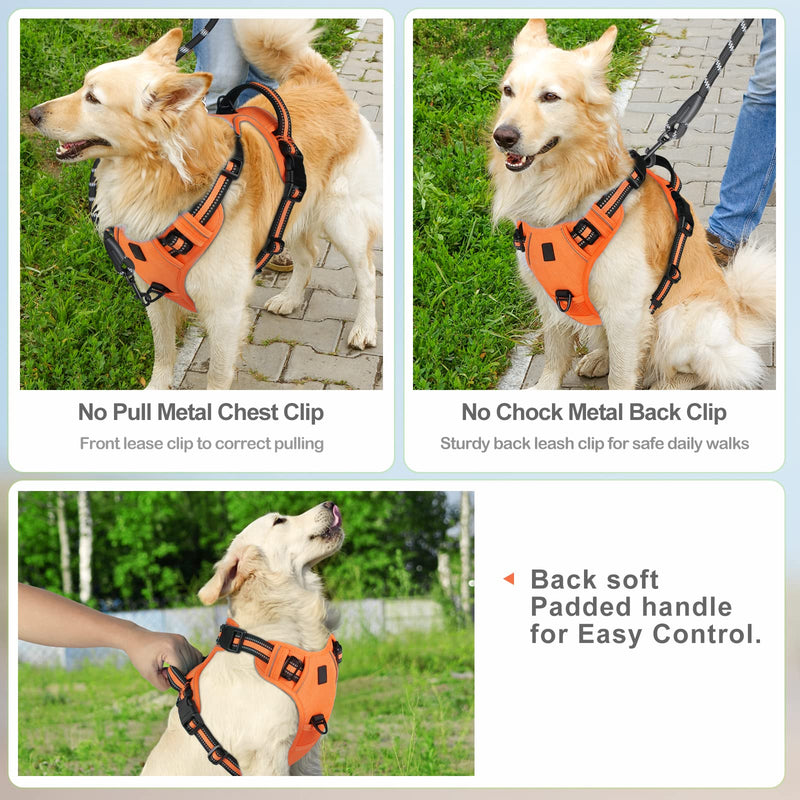 Dog Harness, No-Pull Dog Harness, Chest Harness for Small, Large, Medium Dogs, Soft Breathable Adjustable Reflective Dog Harness Anti Pull with Padded Handle M Light Orange - PawsPlanet Australia