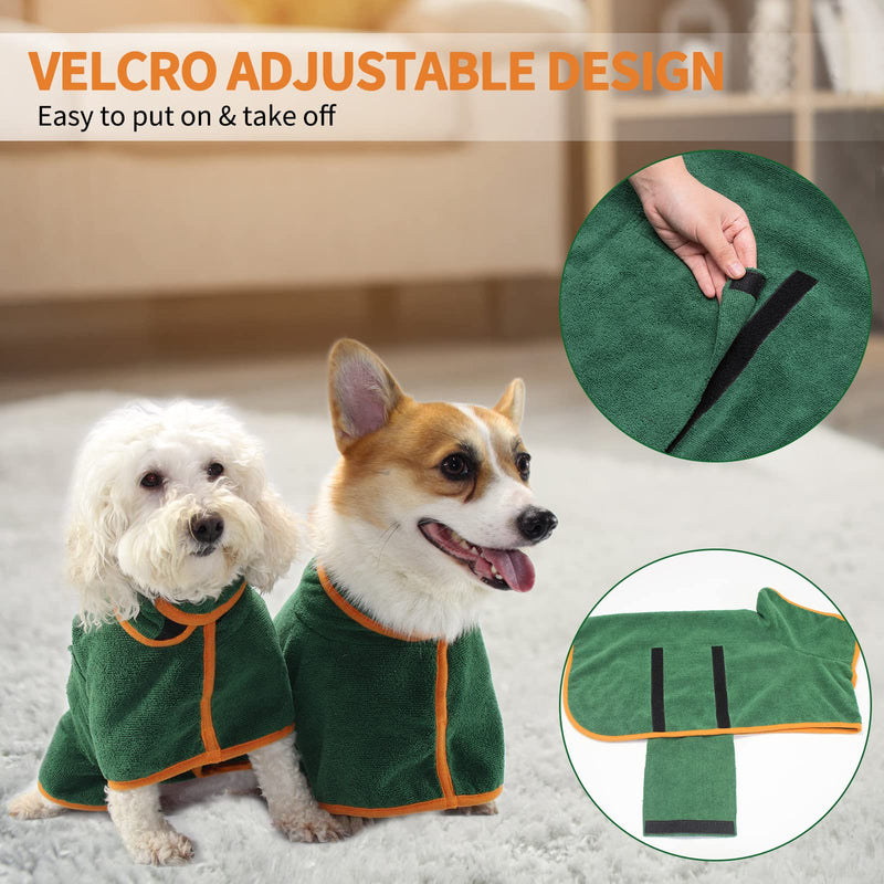 PETTOM Dog Drying Coat Small Super Absorbent Microfiber Puppy Dog Drying Robe Adjustable Dog Dressing Gown (XS,Green) XS Green - PawsPlanet Australia