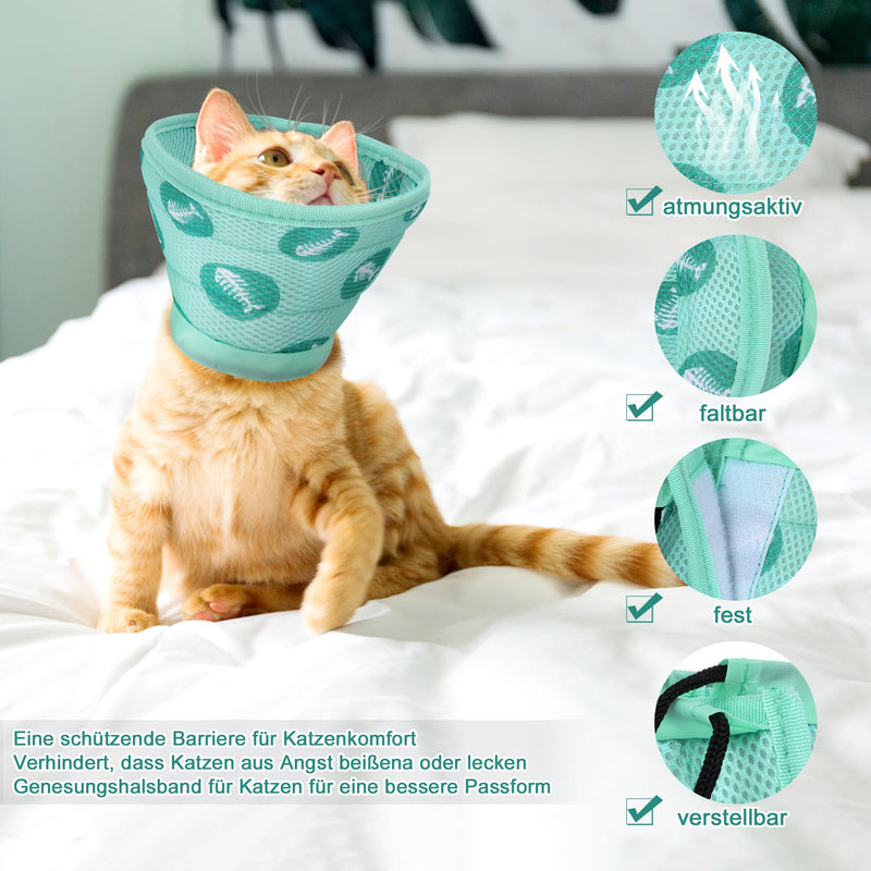 Lollanda Adjustable Cat Neck Collar, Foldable Soft Protective Collar Cat Elizabethan Collar, Recovery Collar for Cats Pets After Surgery and Injuries (Green, M) Green, M - PawsPlanet Australia
