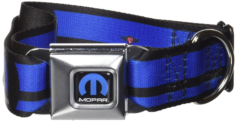 [Australia] - Dog Collar Seatbelt Buckle Mopar Logo Stripe Black Blue 16 to 23 Inches 1.5 Inch Wide 