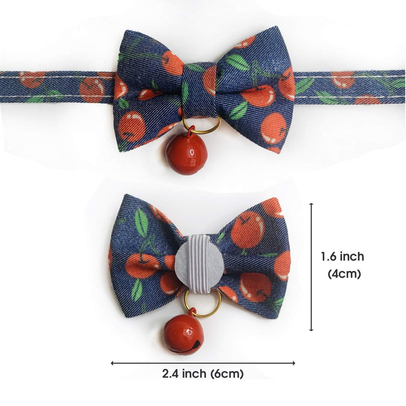 Cognatio Quick Release Cat Collars, Fruit Patterned Kitten Collars with Removable Bell and Bow Tie, Adjustable 20-30 cm, 2 Pack, Cherry Indigo+Light Blue - PawsPlanet Australia