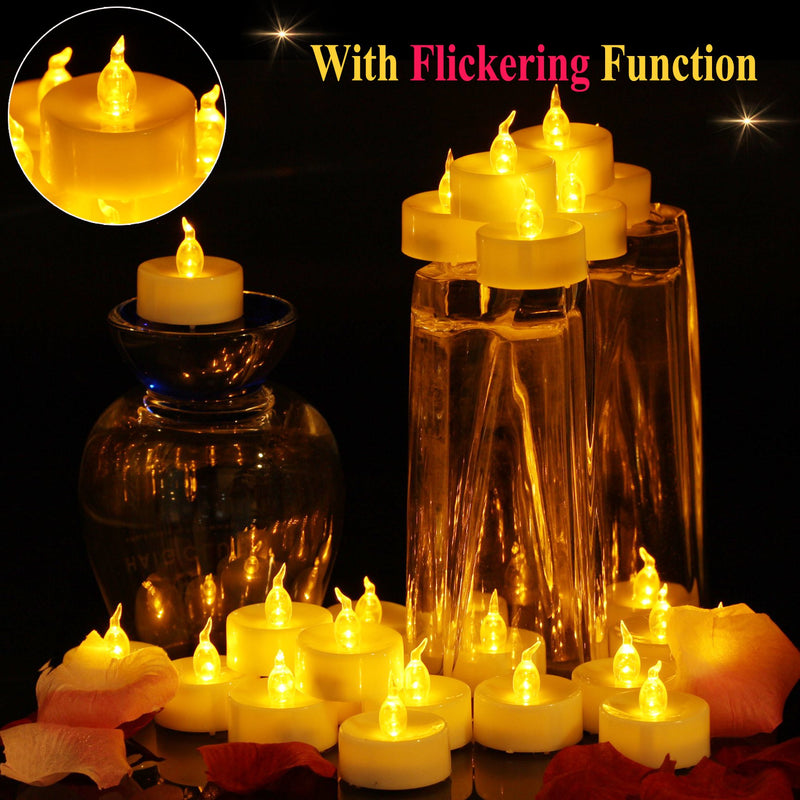 OMGAI 24 PCS LED Tea Lights Candles Battery-Powered Small Flickering Flameless Candle for Home Decoration - Amber Yellow - PawsPlanet Australia