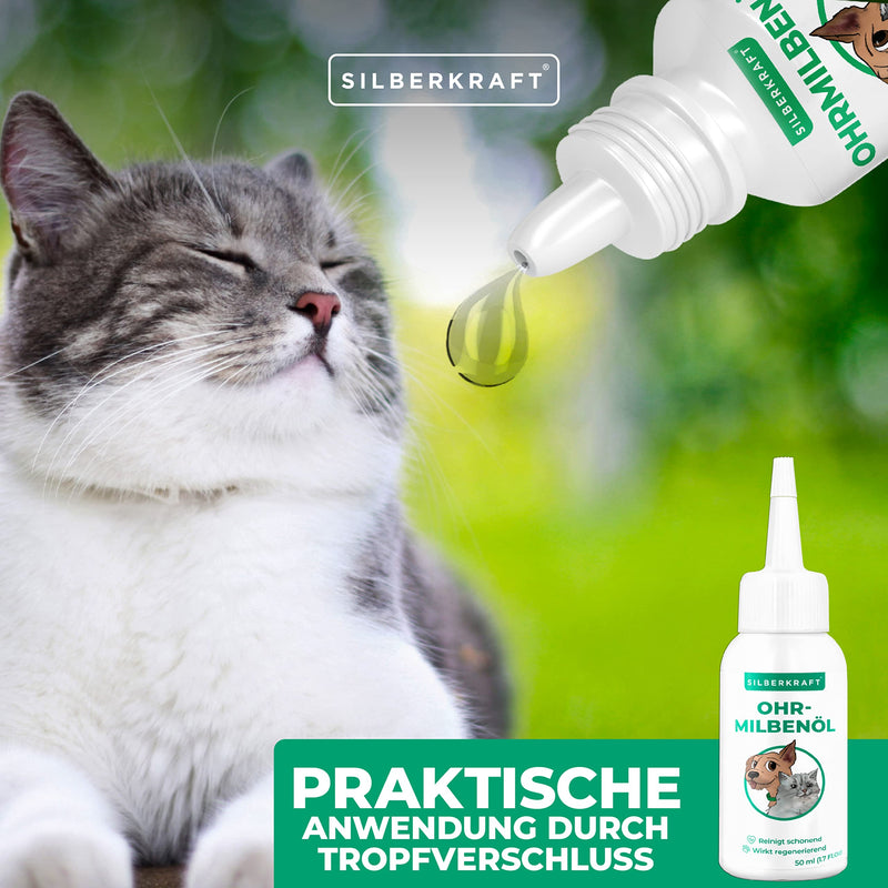 Silberkraft ear mite oil 50 ml for dogs, cats and other pets, effective care product against ear mites, ear mange, itching, yeast fungus and ear inflammation, gentle and gentle cleaning - PawsPlanet Australia