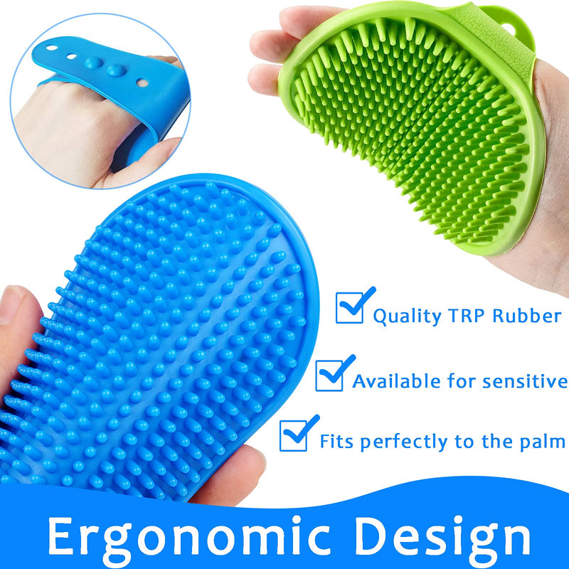 Dog Bath Brush, 2 Pcs Pet Grooming Brush Cat Shampoo Brush Shower Wash Brush Rubber Soothing Massager with Adjustable Handle, Mitt Comb for Long Short Haired Puppy Washing Grooming (Blue+Green) Blue+Green - PawsPlanet Australia