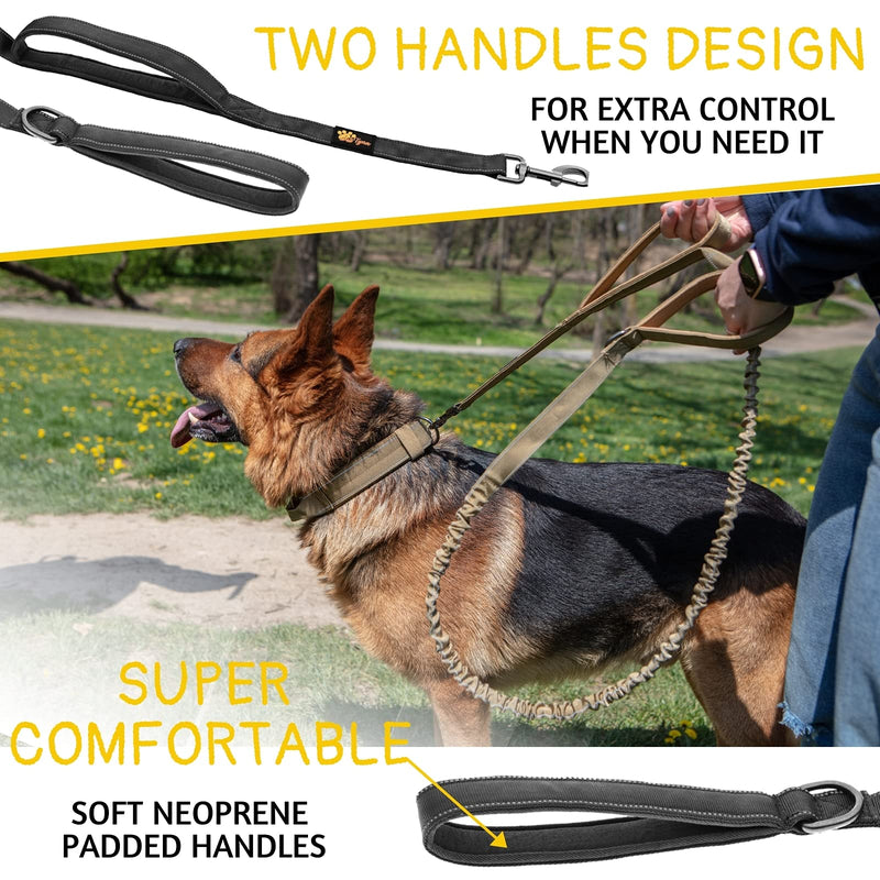 Heavy Duty Dog Leash for Large Dogs - Bungee Dog Leash 6 Foot Extendable up to 7-½ ft - Tactical Dog Leash with Traffic Handle 6 foot x 1" Black - PawsPlanet Australia