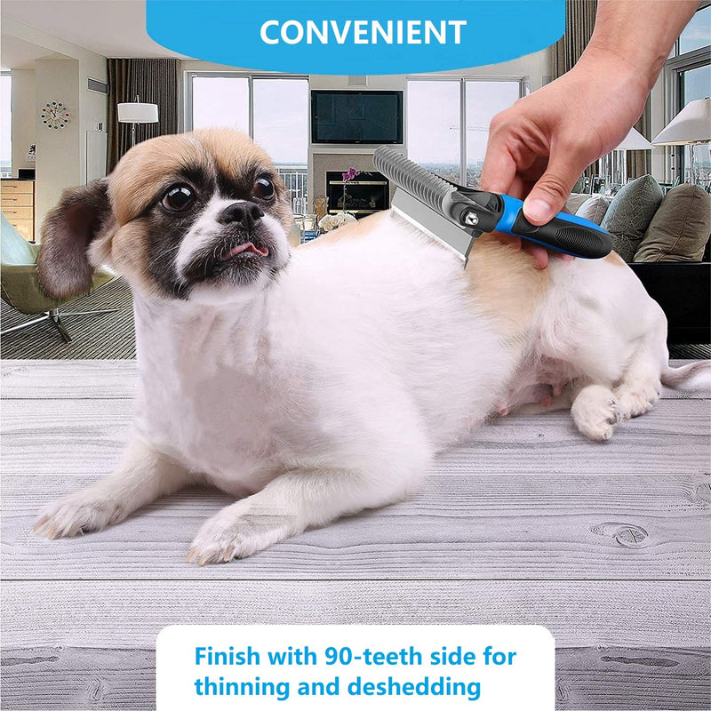Fttouuy Pet Deshedding and Dematting Tool – 2 Sided Pet Grooming Brush for Deshedding, Mats & Tangles Removing – No More Nasty Shedding and Flying Hair Blue：Short Hair - PawsPlanet Australia