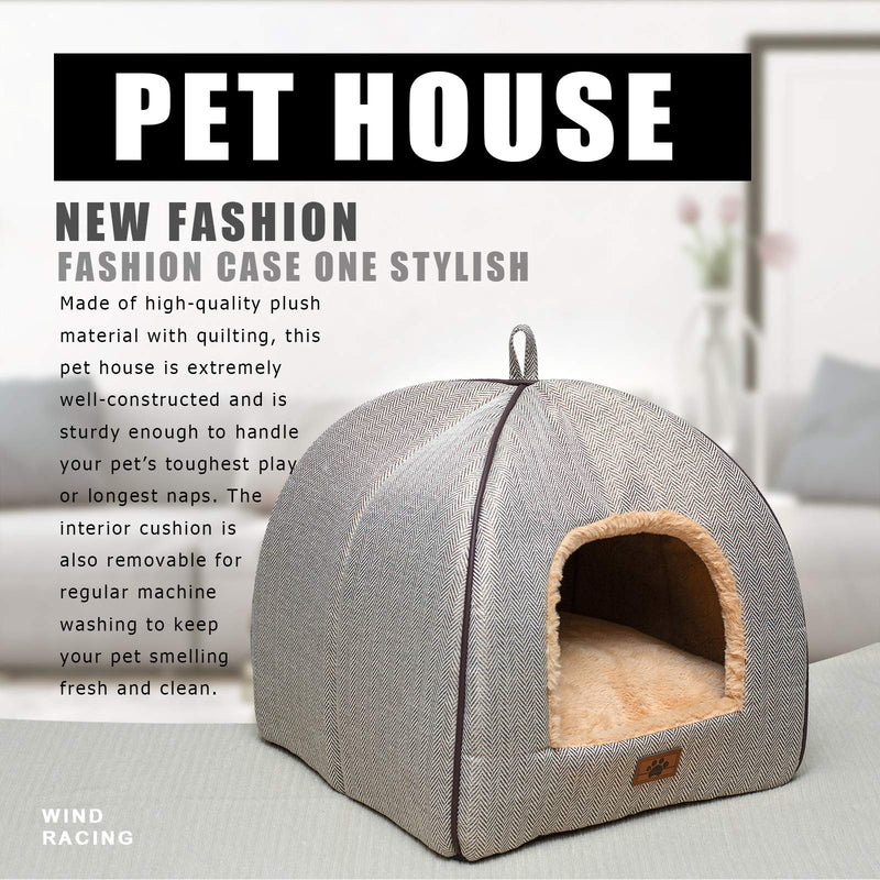 WINDRACING Cozy Cat Cave Self Warming Cat Bed House for Indoor Cats Clearance Foldable Calming 2 in 1 Kitty Bed Tent Soft Cat Cushion Pillow for Small Pet with Removable Washable Cover 15"L * 15"W * 15"H Grey - PawsPlanet Australia