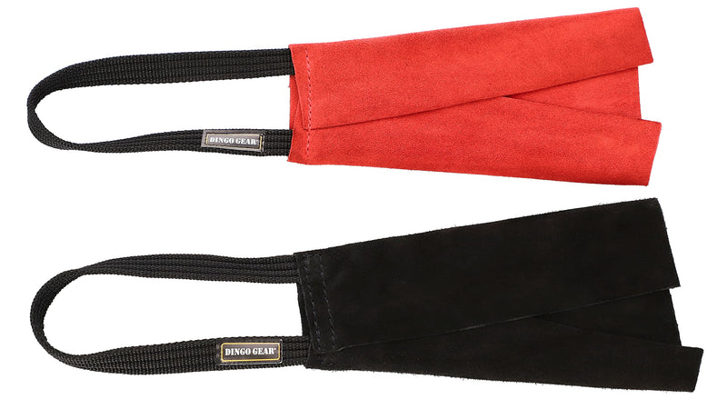 DINGO GEAR 1977 Leather Bite Rag with 1 Handle Prey Drive Dog Training Tug Black 23 cm S00486 - PawsPlanet Australia