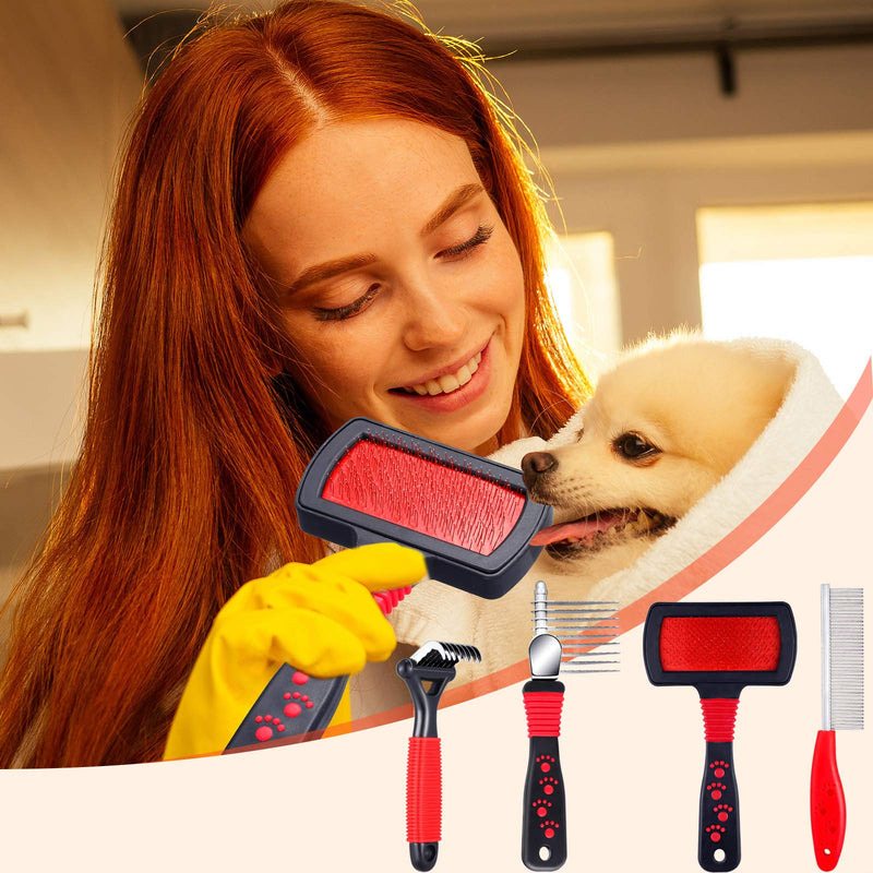 4 Pieces Pet Rake Comb Dog Dematting Comb Pet Slicker Brush Dog Steel Comb Pet Grooming Tool Dog Brush and Cat Brush - PawsPlanet Australia