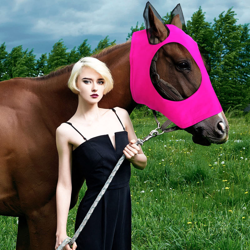 3 Pieces Horse Fly Mask Horse Mask with Ears Smooth and Elasticity Fly Mask with UV Protection, 3 Colors (L, Purple, Royal Blue, Pink) L - PawsPlanet Australia