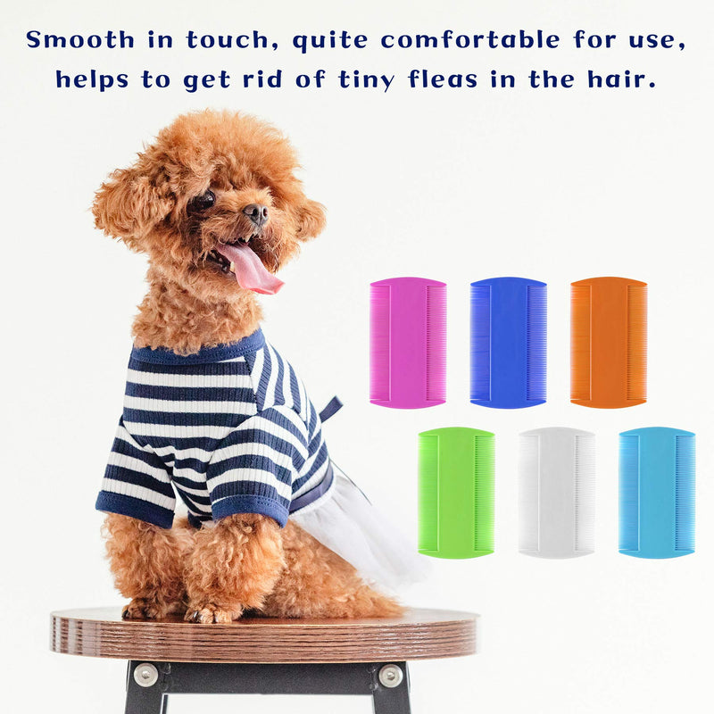 AUEAR, 12 Pack Pet Flea Lice Combs Double Sided Fine Tooth Dogs Cats Grooming Combs Remove Float Hair Tear Marks Tick Removal Tool (6 Colors) 12 Pcs White+Light Blue+Green+Orange+Purple+Dark Blue - PawsPlanet Australia