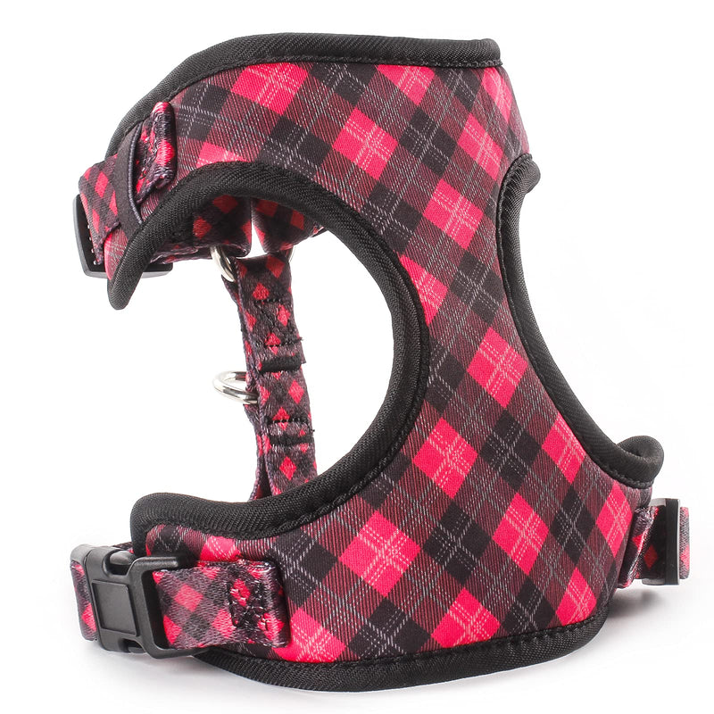 QQPETS No Pull Dog Harness: Soft Breathable Air Mesh Adjustable Front Clip Puppy Vest with Floral Pattern for Small Medium Pet Easy Walking S (Chest: 16”-23”) Black-red Plaid - PawsPlanet Australia