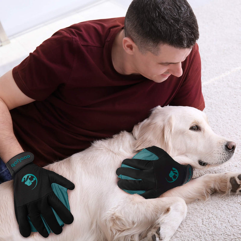 COOLJOB Patented Pet Grooming Gloves with Web, Reusable Washable Cleaning Brush Massage Hair Remover for Short Long Haired Dog Cat Horse Animal, Washing Bathing Shedding Supplies, One Size for Men Men's Size - PawsPlanet Australia