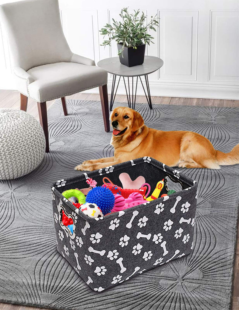 Geyecete Dog Toys Box Storage Bins Felt large basket bins pet Baskets Printing,Dog Toy Box Large with Designed Metal Bone-shaped Handle-Grey Grey - PawsPlanet Australia