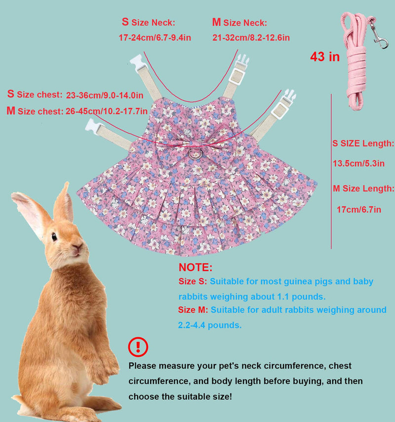 ROZJOVU Bunny Harness Vest and Leash for Rabbits Small Animal Dress Clothes Adjustable Harness and Leash for Bunny Walking 2 Set(Blue + Pink Floral) S - PawsPlanet Australia