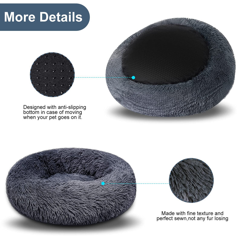 BITIANTEAM Calming Dog Bed Comfortable Cat Bed Donut Cuddler Round Dog Pillow Bed Nest Anti-Slip Faux Fur Ultra Soft Washable for Dog Cat Joint-Relief Improved Sleep Dark Gray (20'' x 20'') 20'' x 20'' - PawsPlanet Australia