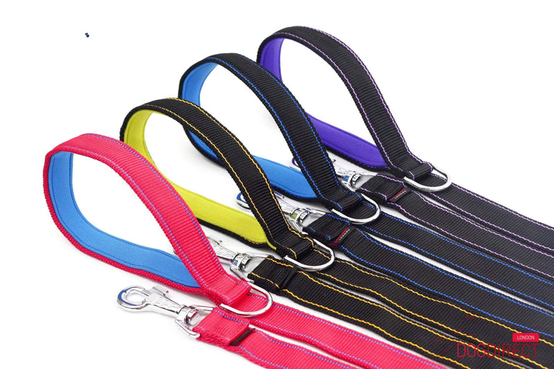 COUPLER DOUBLE DOG LEAD 100cm/1m/40in duplex with Lead DOUBLE with ADDITIONAL NEOPRENE HANDLE STRONG dog's leash/lead splitter HAND MADE, GENUINE DogDirect London Cou1mNeo (Red-blue) DN6 Red-blue - PawsPlanet Australia