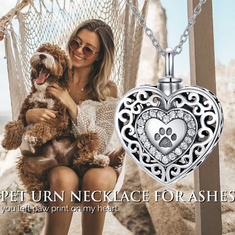 PEIMKO 925 Sterling Silver Heart Urn Necklaces Engraved Pawprint/Always in My Heart/Without Engraved/Personalized Cremation Keepsake Necklace for Ashes Pet Ashes Paw Print - PawsPlanet Australia