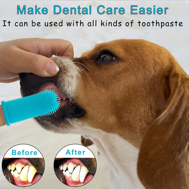Aujzoo Dog Toothbrush Set (4 Packs), 360º Pets Teeth Cleaning Toothbrush for Dogs Cats Dental Care , Silicone Finger Teeth Brush 01-multicolor - PawsPlanet Australia