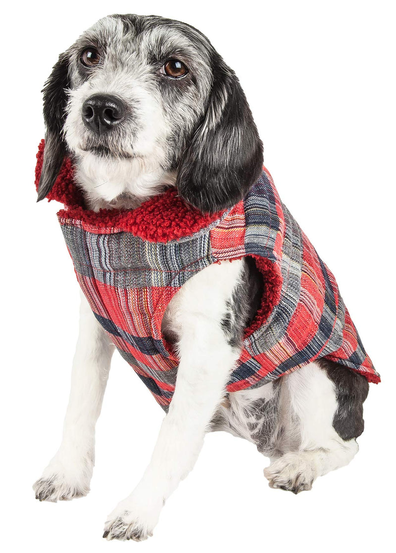 [Australia] - Pet Life 'Scotty' Tartan Classical Plaided Insulated Dog Coat Jacket Large Red 