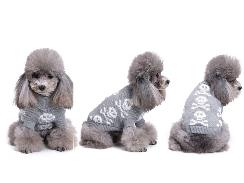 [Australia] - S-Lifeeling Skull Dog Sweater Holiday Halloween Christmas Pet Clothes Soft Comfortable Dog Clothes - Grey Dog - Back Length 14" 