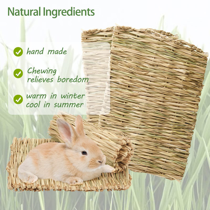 Rabbit Natural Grass Bed, Guinea Pig Woven Hay Nest Rabbit Toys Boredom Breaker Bunny Chew Toys with 2 Small Animals Play Balls and 2 Grass Mat for Guinea Pig Hamster Chinchilla Rabbit Degu (L) L - PawsPlanet Australia