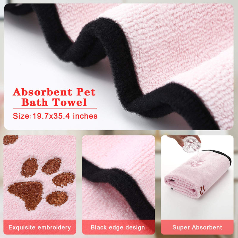 Dog Bath Towel, Large Pet Shower Drying Towel with Pet Hair Remover Brush for Various Pet Shower Bath Accessories, 19.7 x 35.4 Inches Pink - PawsPlanet Australia