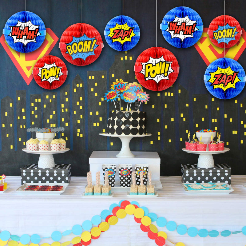 Superhero Decorations Superhero Honeycomb Centerpieces Superhero Hanging Paper Honeycomb Ball Decorations Party Hanging Decorations - PawsPlanet Australia