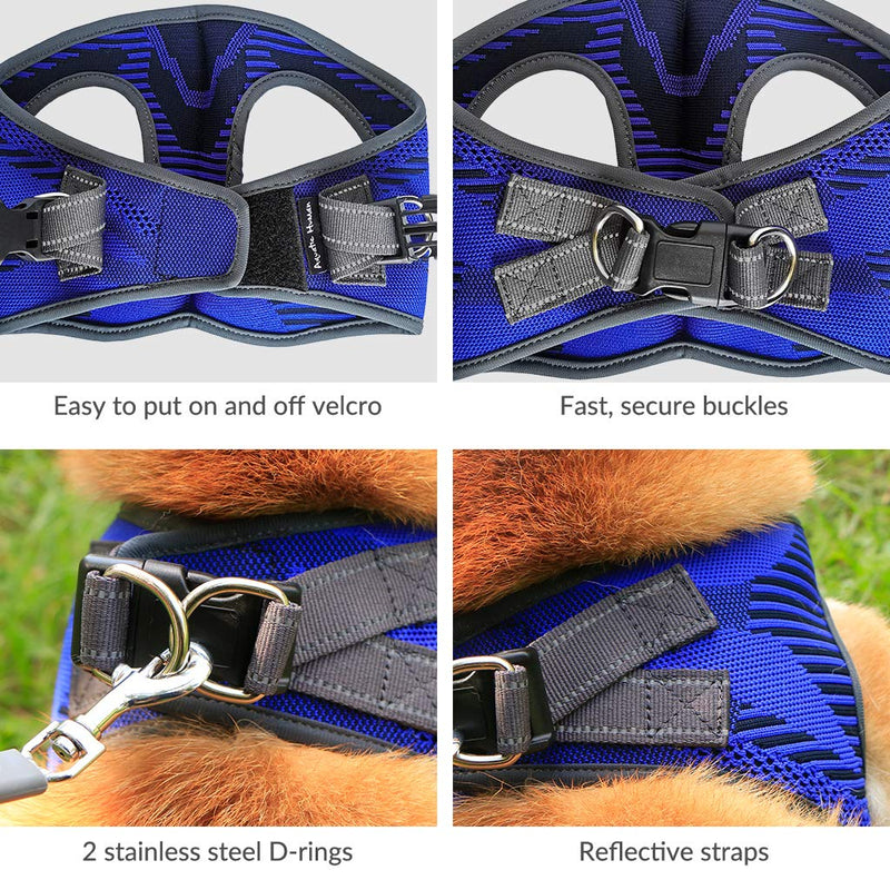 Aquatic Human No Pull Dog Harness, Front Clip Vest Harness Dog, Breathable Chest Padded Mesh Adjustable，Easy Control Outdoor Walking/Training, Medium Large Dog Harness, Blue, M M-Chest Size:38-71cm Blue 2 - PawsPlanet Australia