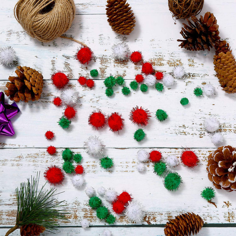 500 Pieces Christmas Pom Poms Assorted Glitter Pom Poms for Christmas DIY Crafts Party Decorations, 3 Colors - PawsPlanet Australia