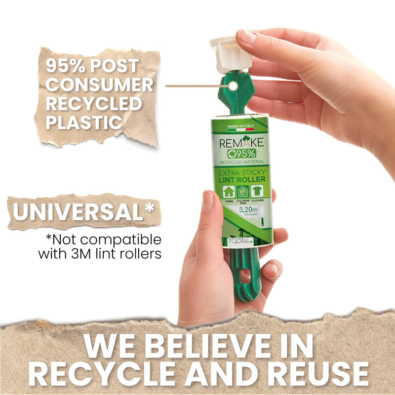 Today - Lint Roller 16 Refills + 2 Handles, 95% Recycled Material. Lint remover for pet hair, Extra sticky & Easy peeling. Brush suitable for Clothes, dog, cat, carpet. Made in Italy - PawsPlanet Australia