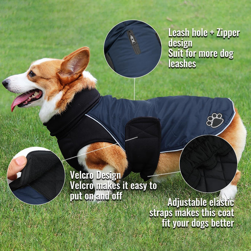 ALAGIRLS Reflective Waterproof Dog Coat with Turtleneck, Warm Dog Jacket, Dog Raincoat, Windproof Snowproof Dog Vest for Small Medium Large Dogs Dark Blue 2XL XXL (Chest Circumference: 70-85cm) - PawsPlanet Australia