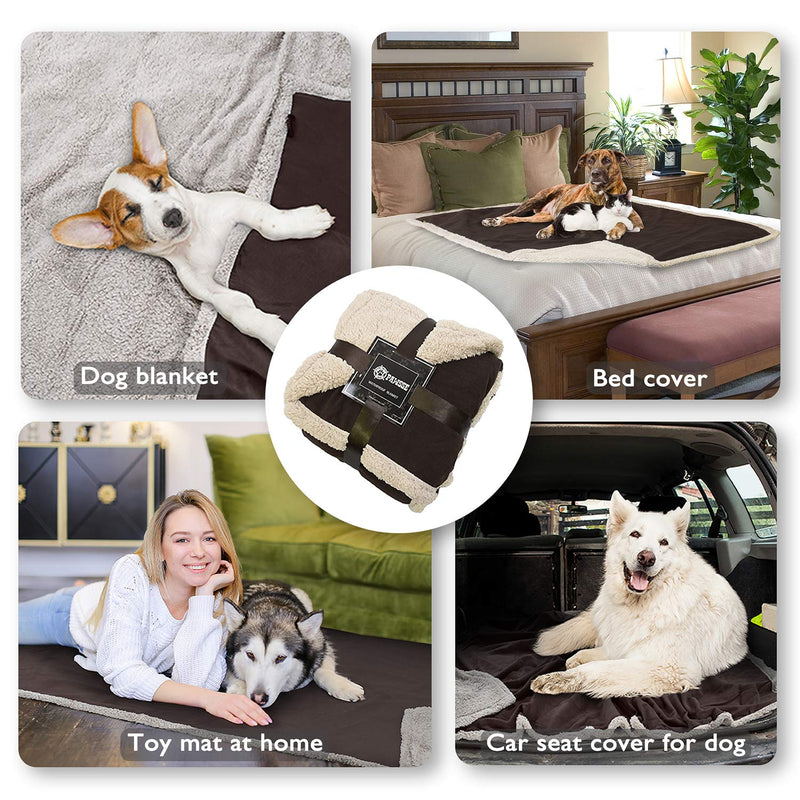 Pawsse Waterproof Dog Blanket, Pet Puppy Cat Fleece Sherpa Sofa Throw Blanket Cushion Mat for Bed Car Seat Furniture Protector Cover Medium 125 x 75 cm Brown Brown / Tuape - PawsPlanet Australia