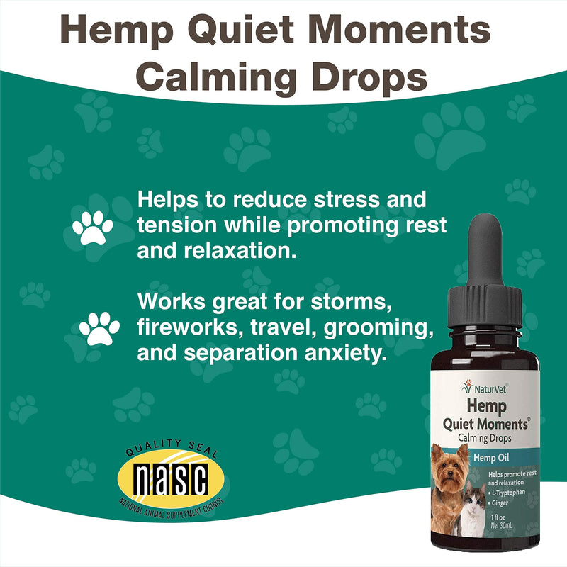 NaturVet Quiet Moments Calming Drops for Cats & Dogs – Helps Reduce Pet Stress, Promotes Relaxation – Dog Supplement, Cat Supplement Includes L-Tryptophan, Ginger, Chamomile 1 oz - PawsPlanet Australia