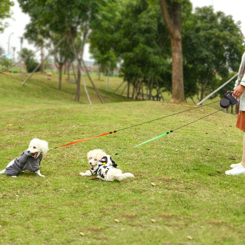 Double Retractable Dog Leash Makife Dual Doggie Pet Leash Dog Leash Automatic Dog Retractable Leash, Retractable 3m Suitable for Small and Medium Dogs Hiking Jogging 15pcs Dog Poop Bags - PawsPlanet Australia