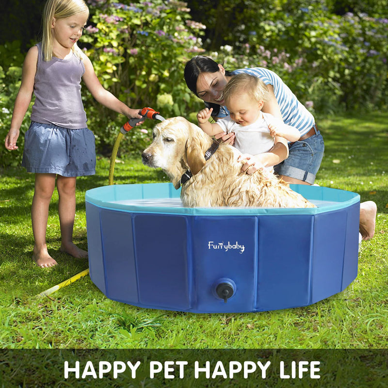 furrybaby Foldable Dog Pool For Dogs, Dog Padding Pool Portable For Dog Bath, Plastic Dog Swimming Pool Large Hard Kid Pool (Navy 80 * 20cm) Small (80×20cm) Blue - PawsPlanet Australia