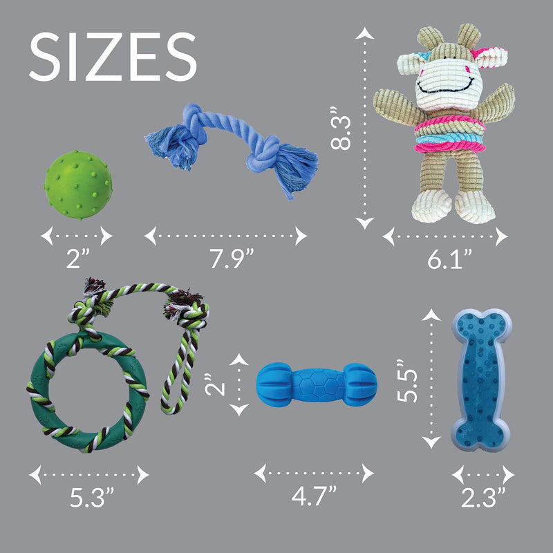 rocket & rex Dog Toy Pack, Chew Toys for Small Dogs and Dog Toys for Puppies, Safe & Non-Toxic, for Small to Medium Breeds, Includes Rope Toys, Plush Squeaky Toy, Ball and Tug of War Toy Cow Chew Toy Set - PawsPlanet Australia