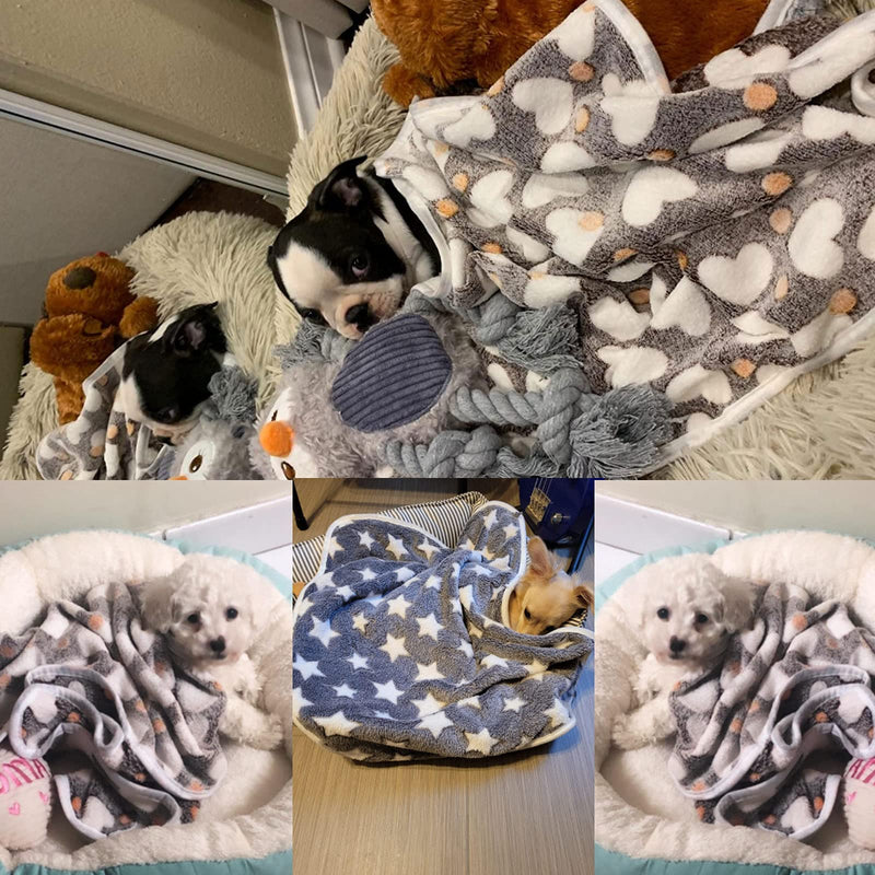 1 Pack 3 Puppy Blankets Super Soft Warm Sleep Mat Grey Cute Print Blanket Fluffy Fleece Pet Blanket Flannel Throw Dog Blankets for Small Dogs Puppy Dogs Fluffy Cats,Star&Bone&Love-Small(23"x15") Small(23"x15") Bone/Love/Star - PawsPlanet Australia