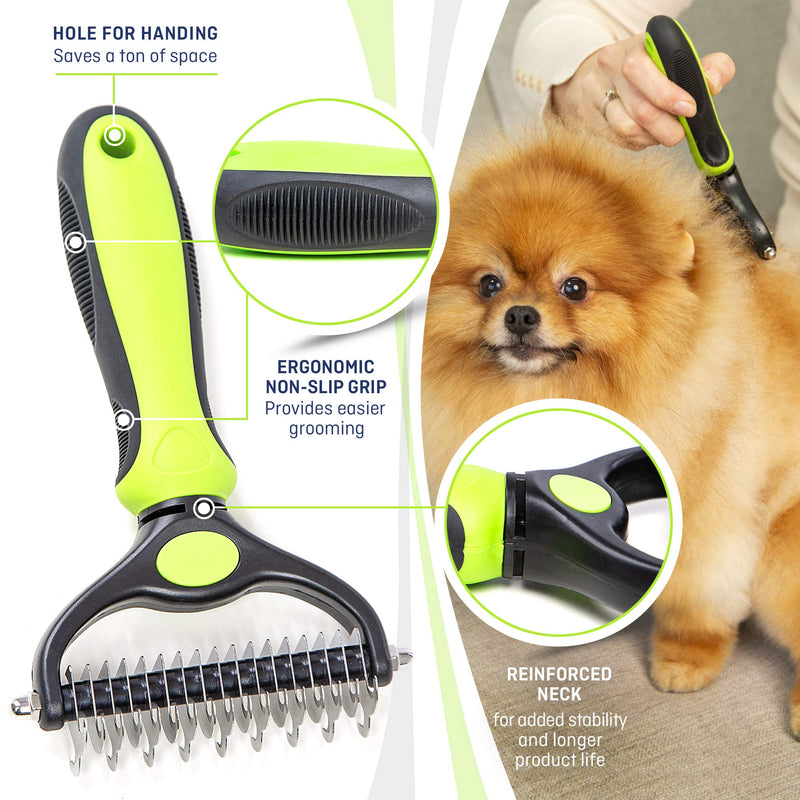 REXIPETS Pet Dematting Grooming Set- 2 Sided Undercoat Rake + Grooming Comb for Dogs, Cats & Pets- Safe and Easy Mats & Tangles Removing - PawsPlanet Australia