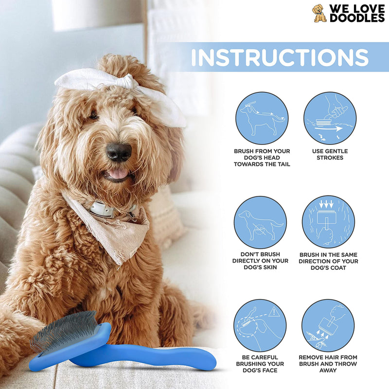 We Love Doodles Large and Small Dog Face Grooming Comb and Large Slicker Brush Bundle - Tear Stain Remover For Dog Eye Boogers - Long Pin Brush For Dematting - Pet Eye Brush - Made in USA - PawsPlanet Australia