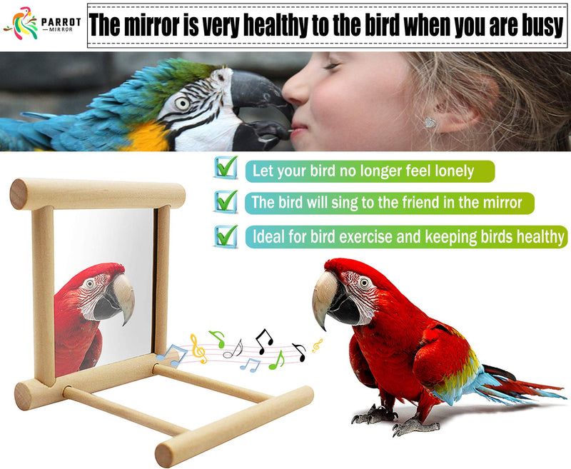Blessed family Bird Parakeet Mirror for Cage,Parrot Perch Stand,Wooden Hummingbird Swing Toy,Parakeet Accessories for Cockatiels Conure Finch Lovebird Canary African Grey Macaw 1 piece of bird mirror - PawsPlanet Australia