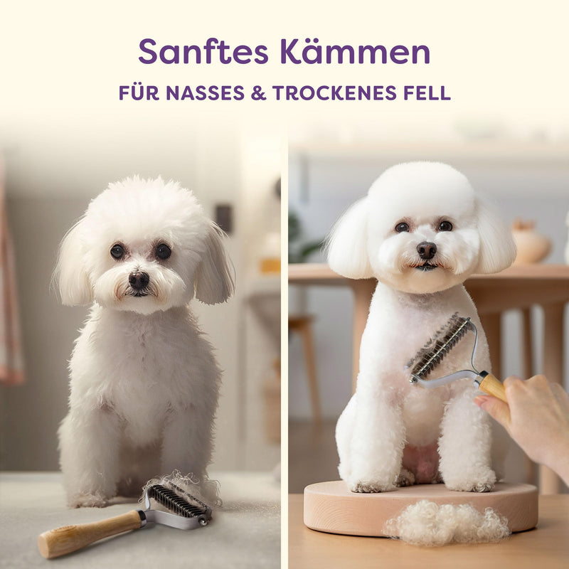 Dog brush - Effective removal of undercoat - Sustainable FSC wood - Soft care - Double-sided fur brush - Dog & cat brush - PawsPlanet Australia
